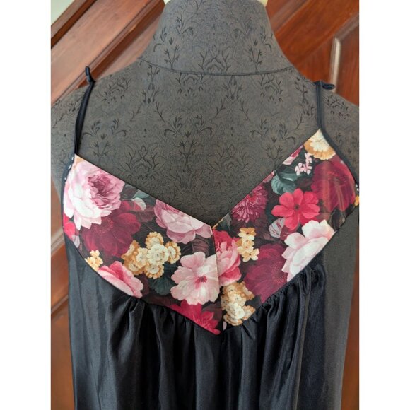 Sopra Lingerie Black Slip Dress & Floral Robe Set Lace Trim Womens Size 2X USA - Picture 3 of 7